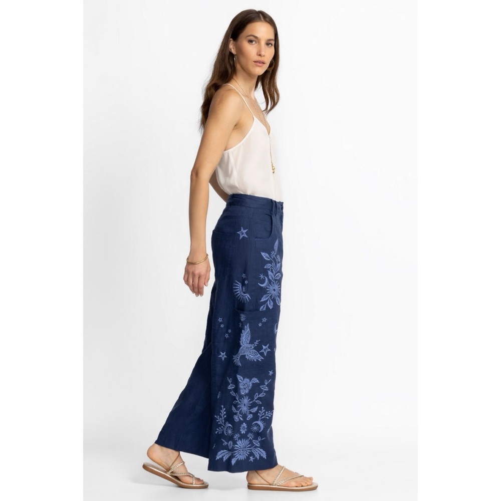 Johnny Was JW Los Angeles Oleander Linen Wide Leg Cropped Pants Embroidered Sz 6 - Picture 2 of 14